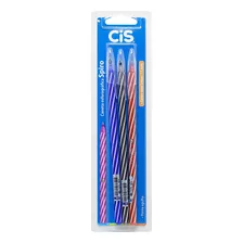 3 Caneta Tres Cores Escolar Ponta Fina Spiro Preto/azul/verm Cor Da Tinta Preto/azul/vermelho Cor Do Exterior Branco