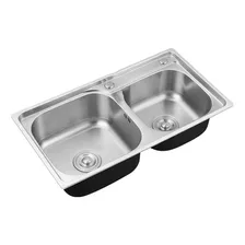 Pileta Doble Cocina Acero Inox. Profunda C/válvula 78x43x16 Color Gris