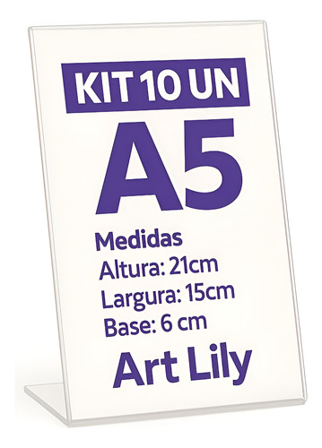 Display L 15x21 A5 Acrílico Balcão Mesa 10 Unidades Transparente