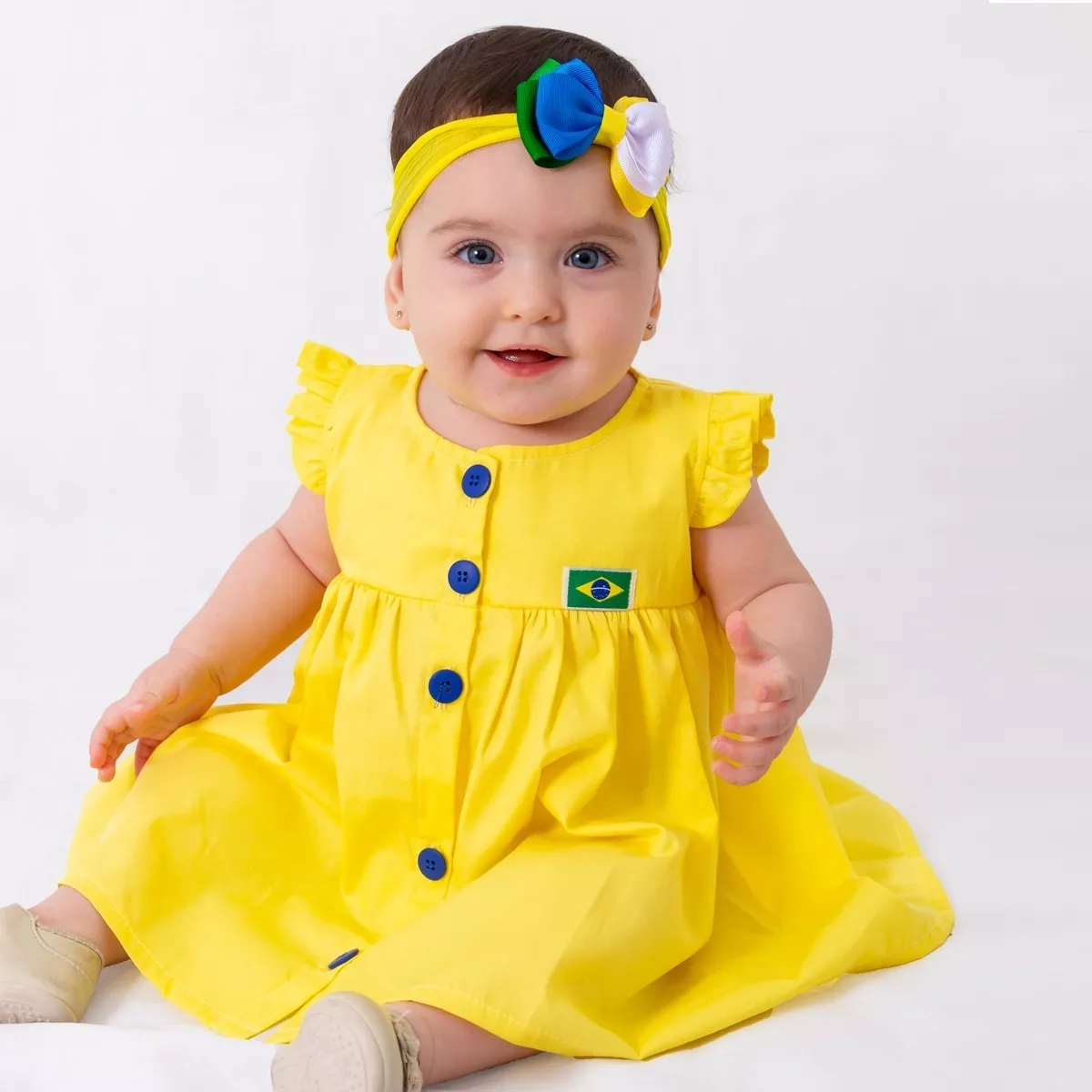 Roupa Bebê Menina  Vestido Copa Do Mundo Brasil Com Tiara