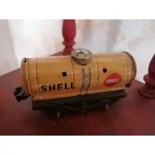 Juguete Antiguo Hojalata Carro De Tren Shell