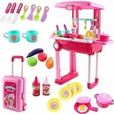 Cocina Cocinita Infantil 2 En 1 Maleta Luz Sonido Alto 63 Cm