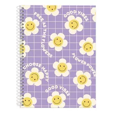 Caderno Universitário Feminino Retro Good Vibes Lilás 80 F Cor Colorido