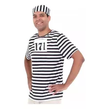 Camisa Presidiário + Boina Bandido Ladrão 171 Adulto