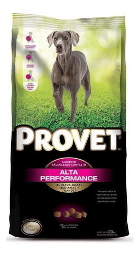 Alimento Provet Super Premium Alta Performance Para Perro Adulto De Raza Mediana Y Grande En Bolsa De 20 kg