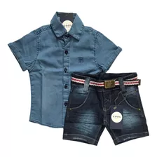 Kit 2 Peças Bermuda E Camisa Jeans Tamanho 1 2 3 Anos