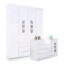 Guarda Roupa 4 Portas E Cômoda Com Porta 100% Mdf Para Bebê