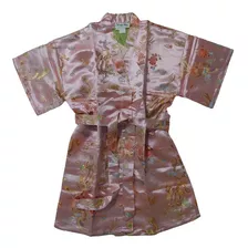 Kimono Infantil Rosa Com Estampa Dragão E Fênix