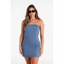 Vestido Denim Elastizado Strapless