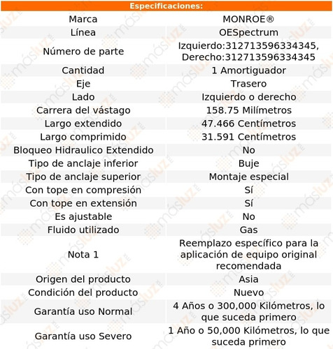 (1) Amortiguador Tra Oespectrum Gas Der O Izq Sedona 14 Foto 2