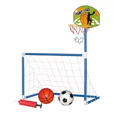 Kit Trave Futebol E Cesta De Basquete Infantil Pais E Filhos Cor Azul