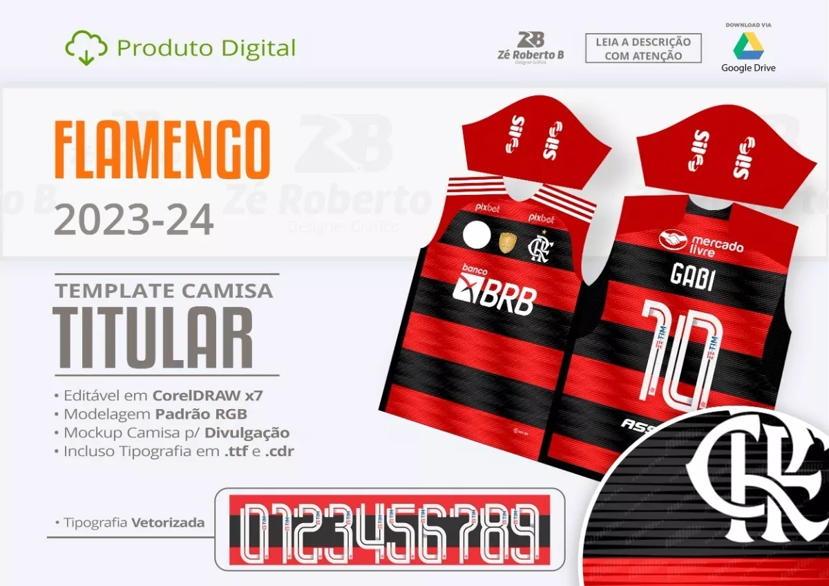 Arte Camisa Flamengo Titular 2023-24 + Fonte