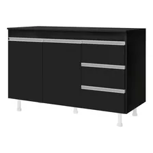 Balcão Gabinete Lux 120cm 100%mdf Com Tampo 3 Gavetas Preto