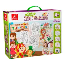 Kit De Pintura Infantil Tela Desenho Cavalete Avental Tinta