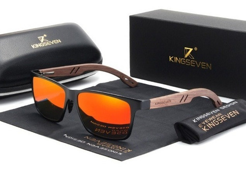 Óculos De Sol Masculino Kingseven Madeira Anti-reflexo Uv400
