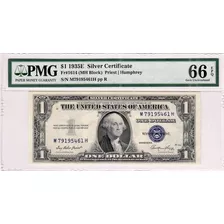 Cédula Antiga 1 Dólar Americano 1935e Cert Prata Pmg 66