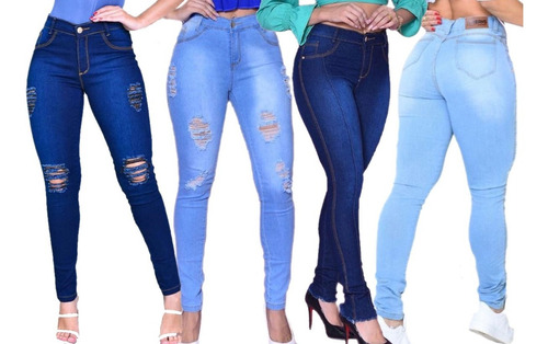 4 Calças Jeans Feminina Cintura Alta Com Lycra - Barata