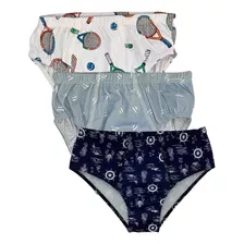 Kit 3 Cuecas Infantil Estampadas Slip Em Algodão Tampinha