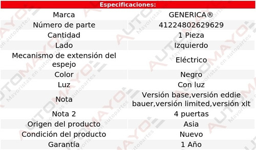 1 Espejo Izq Elect C/luz Generica Ford Explorer 06-10 Foto 2