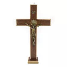 Crucifixo Mesa Ou Parede Cristo E Medalha De São Bento 35cm