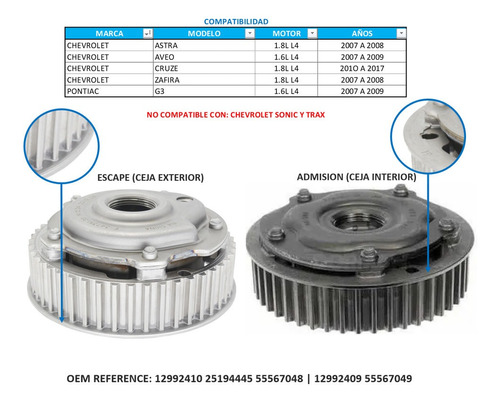 Engranes Admision Escape Pontiac G3 1.6l 2009 Foto 2