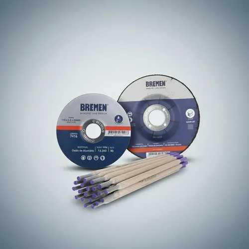 Kit Bremen: Disco Corte Metal 115x1mm Caja 25u + Disco Desbaste 115x4.8mm 10u + Electrodo 6013 2.5mm 1kg Dgm