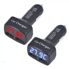 Cargador Carro Celular Usb Doble Amperímetro Temperatura 