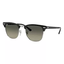 Anteojos De Sol Ray-ban Clubmaster Metal Standard Con Marco De Metal Color Polished Black, Lente Grey De Cristal Degradada, Varilla Polished Black De Metal - Rb3716