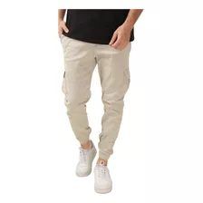 Calça Cargo Jogger Masculina Sarja Colorida Com Elástico