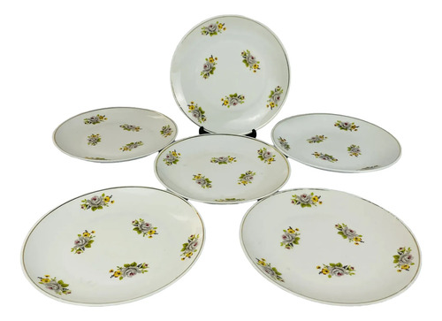 Pratos Sobremesa Porcelana Real Floral Vintage 6 Peças Branco