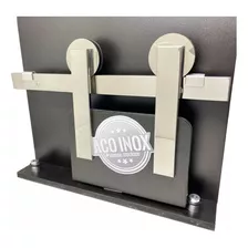 Kit Porta De Correr Roldana Aparente Inox Polido Trilho 2mt