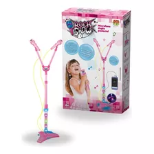 Brinquedo Microfone Duplo Pedestal Rock Show Pink Dupla Kids