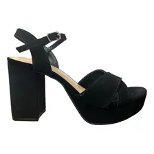 Sandalias Viamarte Taco Ancho Negro 36/40 Nobuck