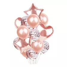 Kit Buque Balão Metalizado 14 Peças Bexiga Festa Rose Gold