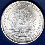 Moneda De Plata De 2 BolÃ­vares Del AÃ±o 1945