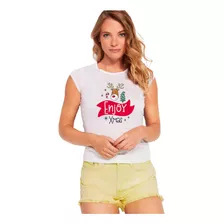 Polera Dama Verano Moda Navidad Enjoy Reno Feliz