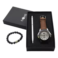 Reloj Hombre, Pluma Y Pulsera Set De Regalo Con Estuche