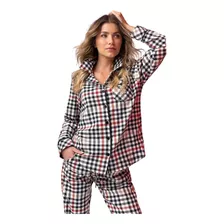 Pijama Feminino Americano Flanela Xadrez Algodão