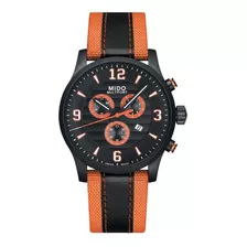 Reloj Hombre Mido Multifort Chronograph Correa De Tela Correa Naranja Bisel Negro Fondo Negro