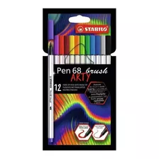 Caneta Hidrográfica Stabilo Pen 68 Brush Arty Com 12 Cores