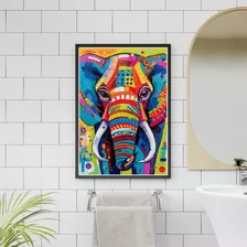 Quadro Decorativo Grande Moldura 90x60 Elefante Color 