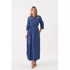 Vestido Jeans Longo Joana (12426) Moda Evangelica