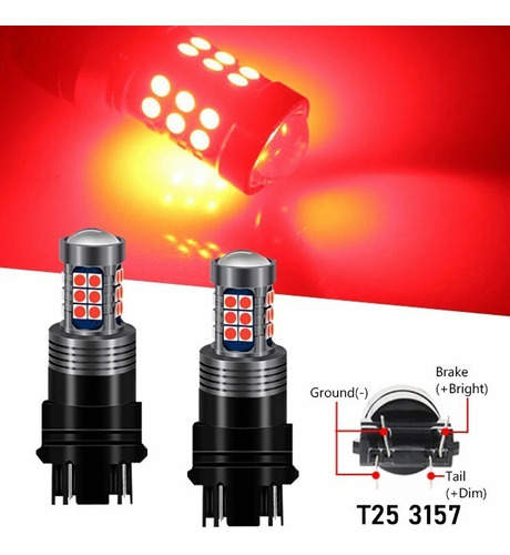 2 Focos Led 3157 4157 P27/7w Para Carro Cuarto Stop Fija Foto 2