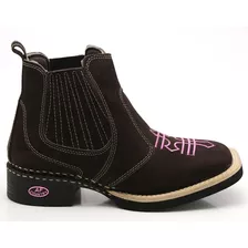 Bota Botina Feminina Texana Bico Quadrado Couro Cano Curto