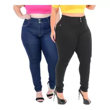 Kit 2 Calça Plus Size Feminina Jeans Cintura Alta Top Lycra