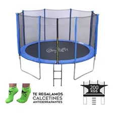 Trampolín Giroparty Gp-14ft Con Diámetro De 4.3 m Con Ancho De 4.3 m Y Largo De 2.6 m, Color Del Cobertor De Resortes Azul Y Lona Negro