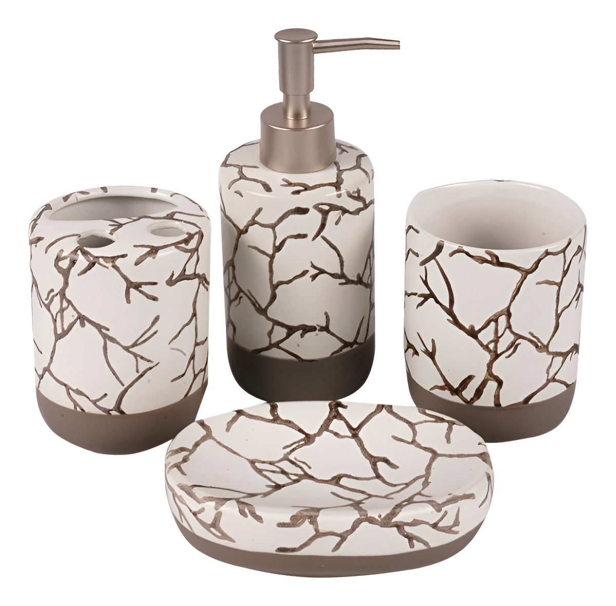 Set De Baño Ceramica X4 Pzs Jabonera Portacepillo Dispenser Blanco