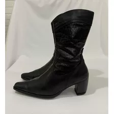 Bota Texana De Cuero Marca Caprice N*37 Negro Usado Detalle