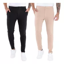 Kit 2 Calça Social Masculina Alfaiataria Skinny Esporte Fino