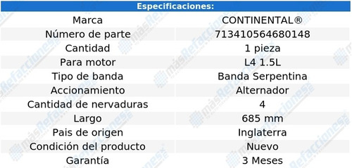 Banda Serpentina Alternador 685 Mm Spectrum L4 1.5l 85-89 Foto 8